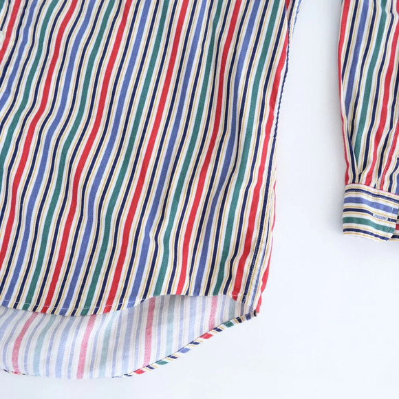 Vintage 90S Dockers Blue And Green Stripe 100% Cotton Button Down Dress Shirt - Picture 5 of 10